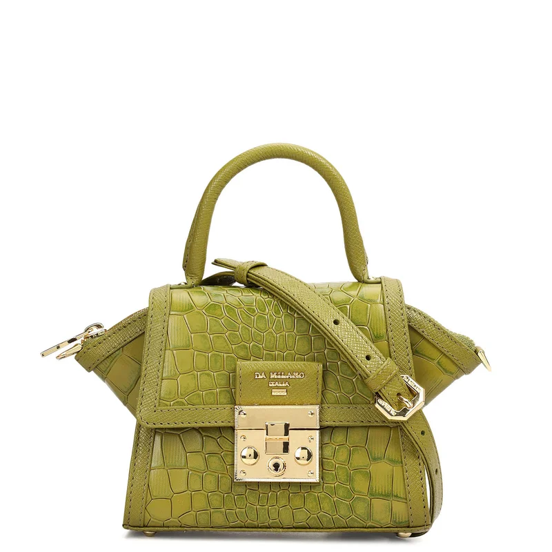 Da Milano Small Croco Leather Satchel - Lime